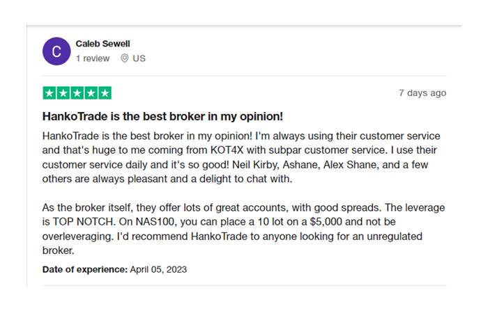 Hankotrade Feedback on Trustpilot.com 2