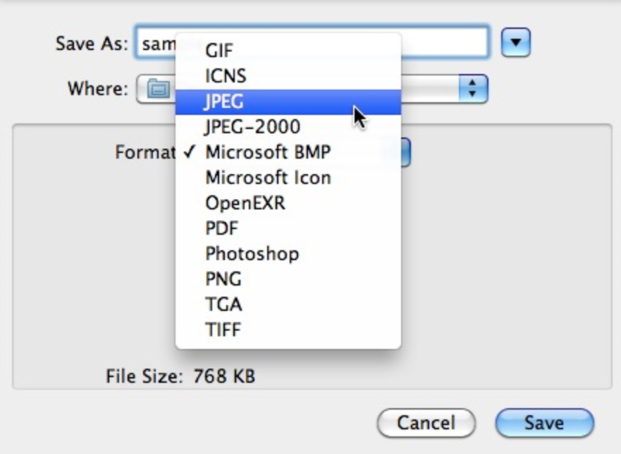 JPEG or TIFF screenshot on Mac